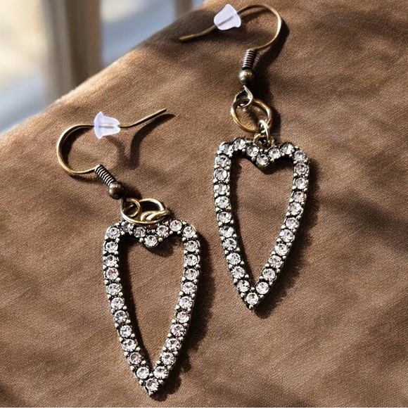 Bronze Heart-Shaped Rhinestone Earrings Boho - Picture 5 of 17